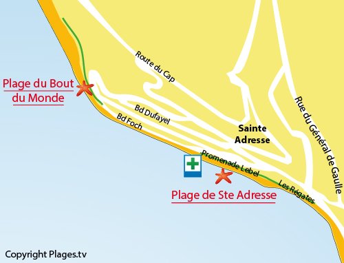 Carte de la plage du Bout du Monde à Ste Adresse