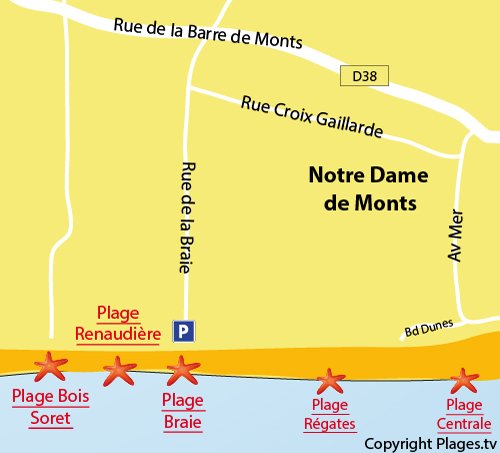 Plan de la plage de la Braie à Notre Dame de Monts