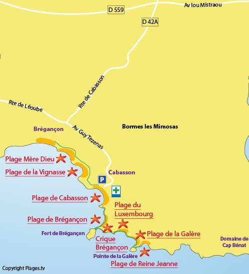 Map of the Bregancon Beach in Bormes les Mimosas