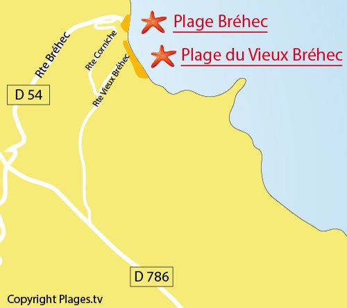 Carte de la plage du Bréhec à Plouha