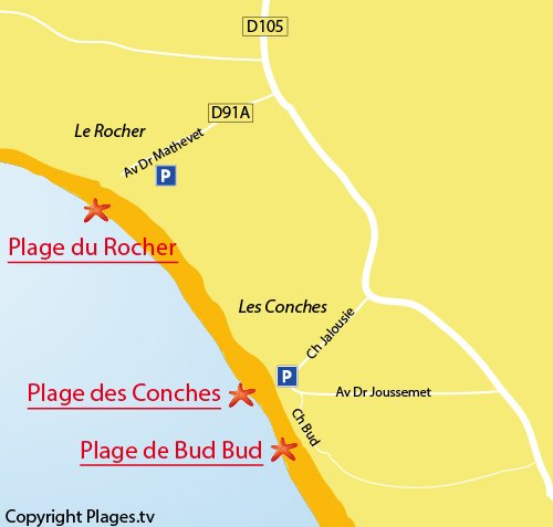 Map of Conches Beach in Longeville sur Mer