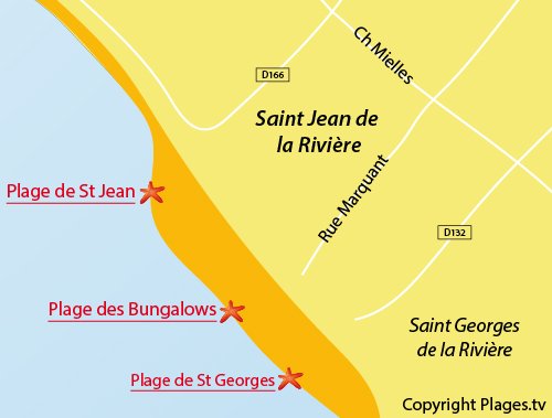 Carte de la plage des Bungalows à St Jean de la Rivière