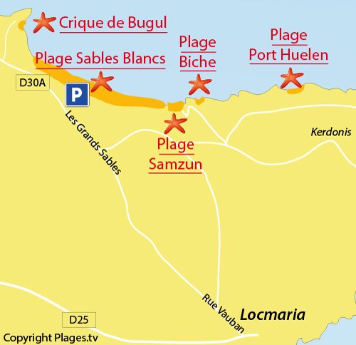 Map of Bugul beach in Belle Ile - Locmaria