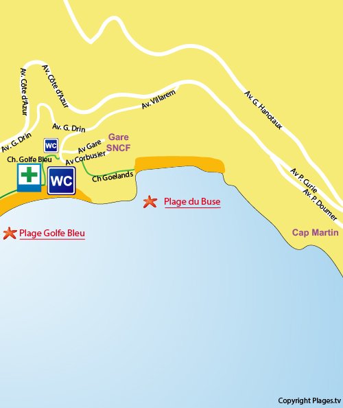 Map of Buse Beach in Roquebrune Cap Martin