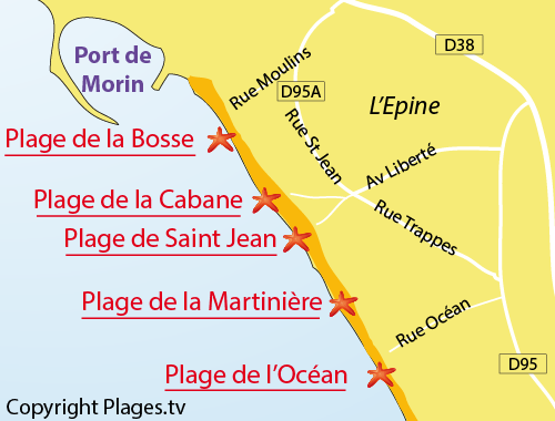 Map of the Cabane beach in Noirmoutier