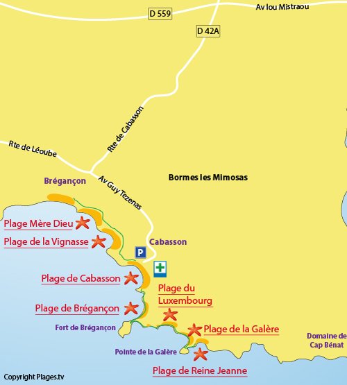 Map of the Cabasson Beach in Bormes les Mimosas in France