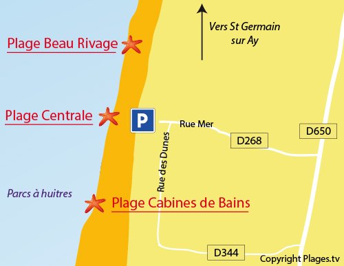 Map of Cabines de Bains Beach in Gouville