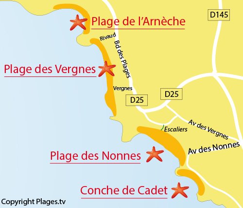 Map of Cadet Beach in Meschers sur Gironde