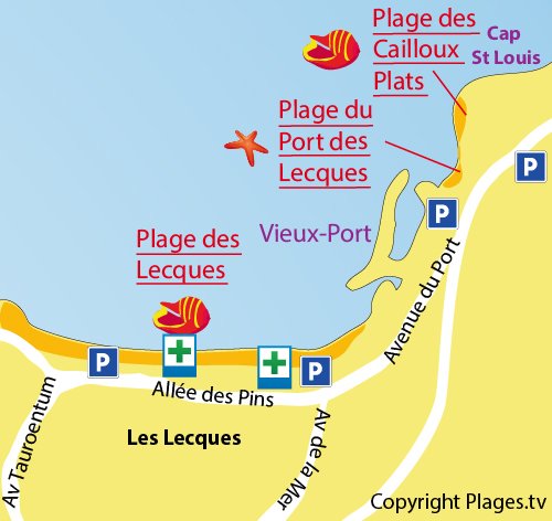 Plan de la plage des Cailloux Plats à St Cyr sur Mer