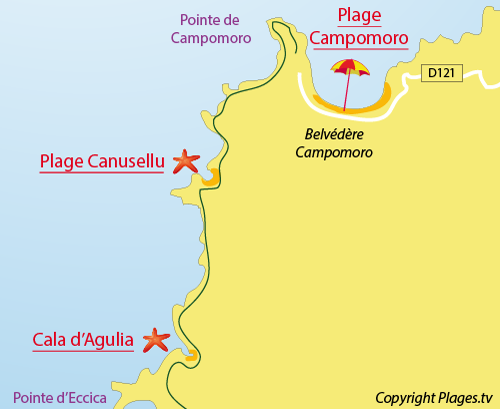 Plan de la plage de la Cala d'Agulia à Campomoro