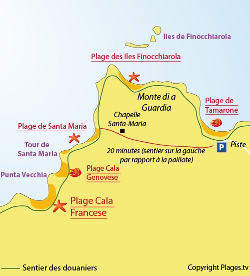 Plan de la plage de la Cala Francese dans le Cap Corse - Macinaggio