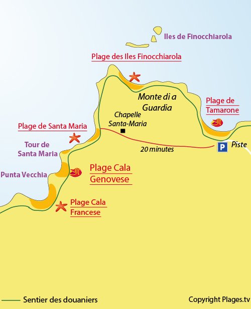 Plan de la plage de la Cala Genovese dans le Cap Corse