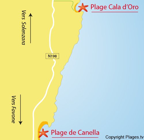 Map of Cala d'Oro Beach in Solenzara