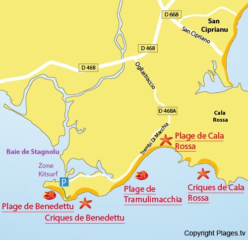 Map of Cala Rossa Beach in Corsica