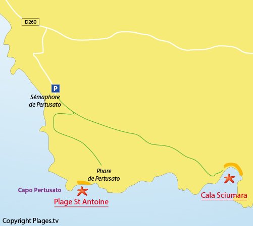 Map of Cala Sciumara Beach in Bonifacio