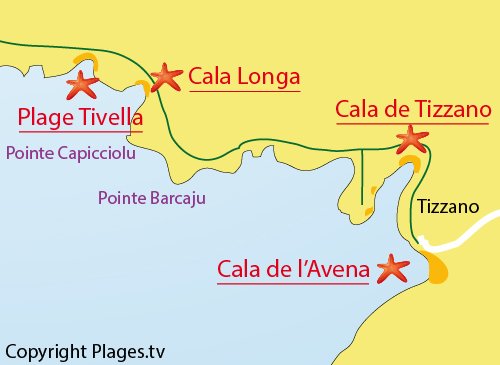 Mappa della Cala di Tizzano - Sartène