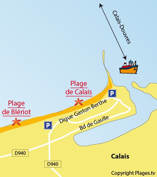 Map of the Calais beach in France