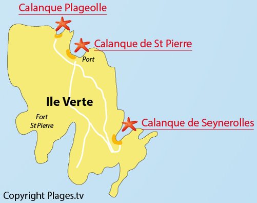 Carte de la calanque de Plageolle sur l'ile Verte