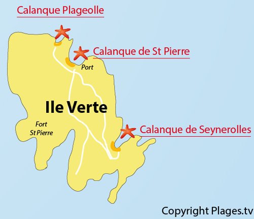 Plan de la calanque de Synerolles sur l'ile verte