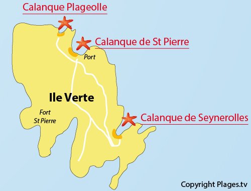 Plan de la calanque St Pierre sur l'ile verte