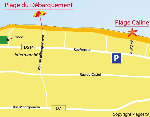 Carte de la plage Caline à Bernières sur Mer