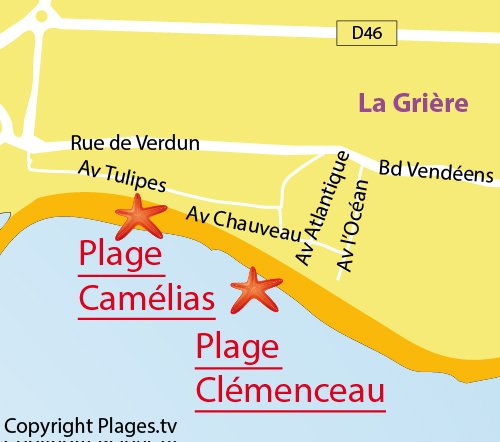 Map of Camélias Beach in La Tranche