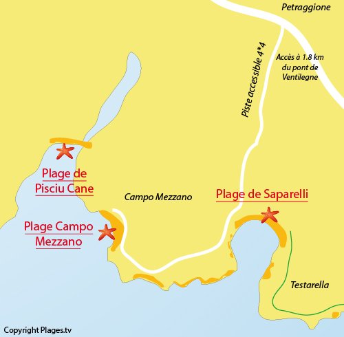 Map of Campo Mezzano Beach in Bonifacio