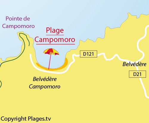 Carte de la plage de Campomoro en Corse