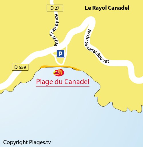 Carte de la plage de Canadel à Rayol dans le Var