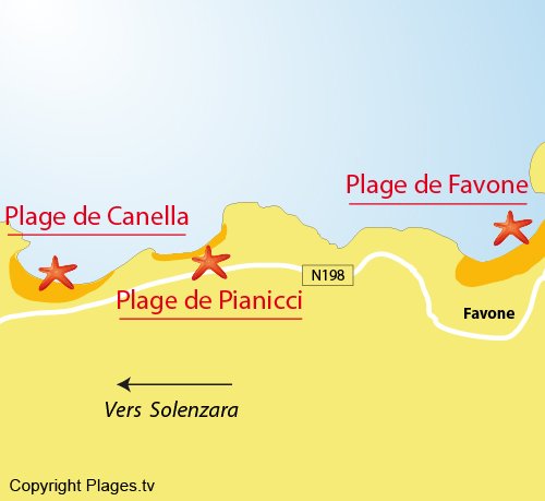 Map of Canella Beach in Solenzara