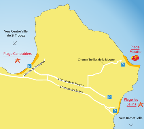 Map of Canoubiers Beach in Saint Tropez