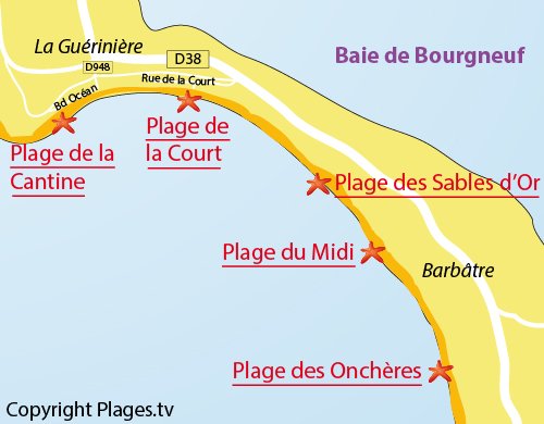 Carte de la plage de la Cantine à la Guérinière - Noirmoutier