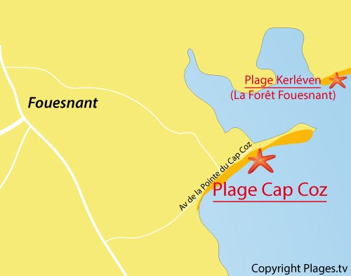 Carte de la plage du Cap Coz à Fouesnant - Bretagne