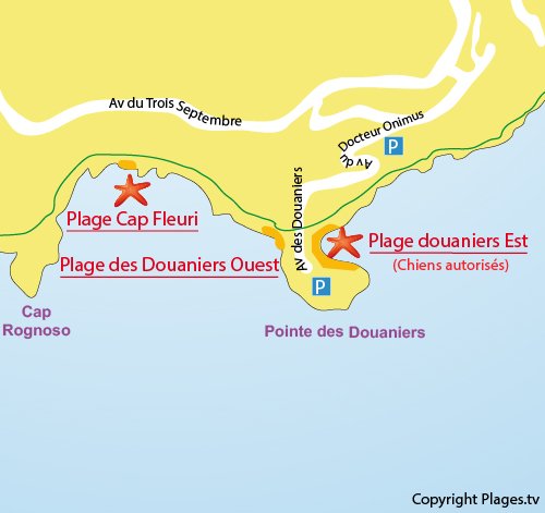 Carte de la plage du Cap Fleuri - Cap d'Ail