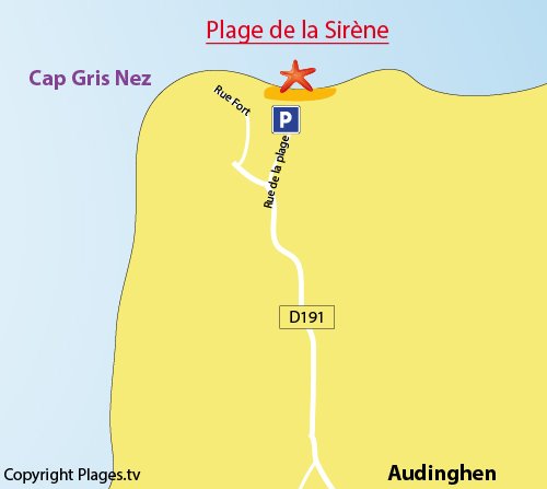 Map of the beach of Cap Gris Nez in France