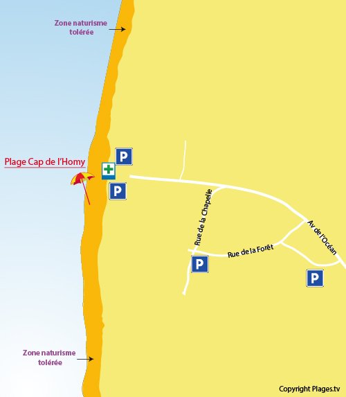 Plan de la plage du Cap de l'Homy à Lit et Mixe