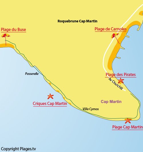 Map of Cap Martin Beach - Roquebrune Cap Martin