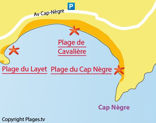 Map of the Cape Negre Beach in Lavandou