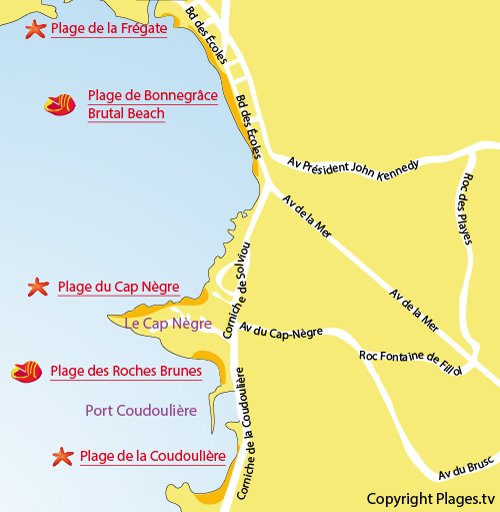 Map of Cape Nègre Coves in Six Fours les Plages