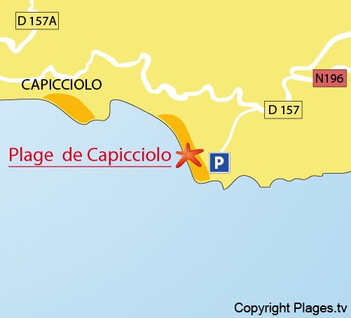 Map of Capicciolo Beach in Olmeto