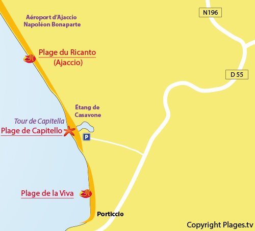 Carte de la plage de Capitello à Porticcio