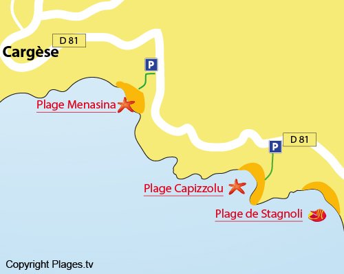 Carte de la plage de Capizzolu à Cargèse