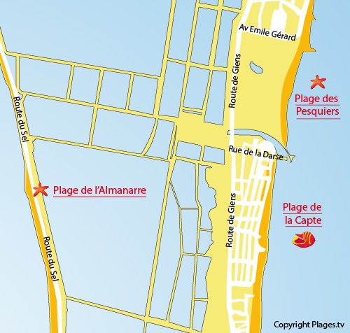 Map of Capte Beach in Hyères