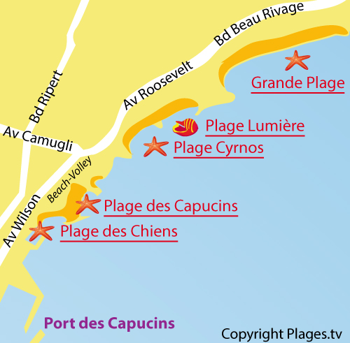 Map of the Capucins Beach in La Ciotat