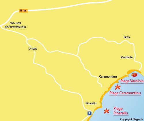 Map of Caramontinu Beach in Corsica