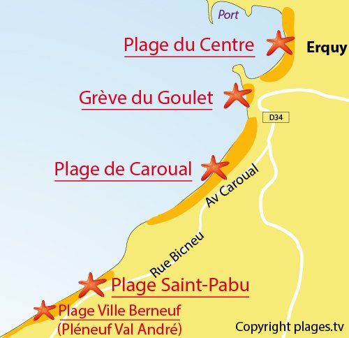 Map of Caroual Beach in Erquy