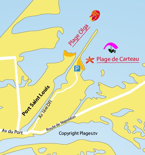 Karte des Strandes von Carteau de Port St Louis