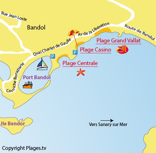 Carte de la plage du Casino à Bandol