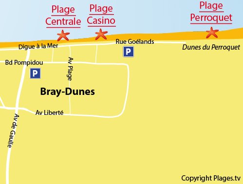 Map of the Casino Beach in Bray-Dunes in France