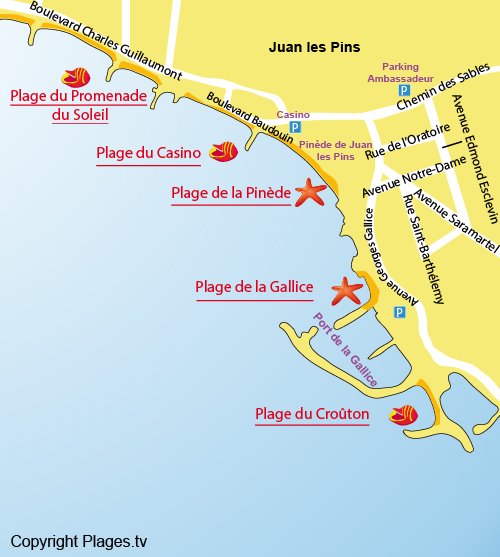 Carte de la plage du Casino à Juan les Pins